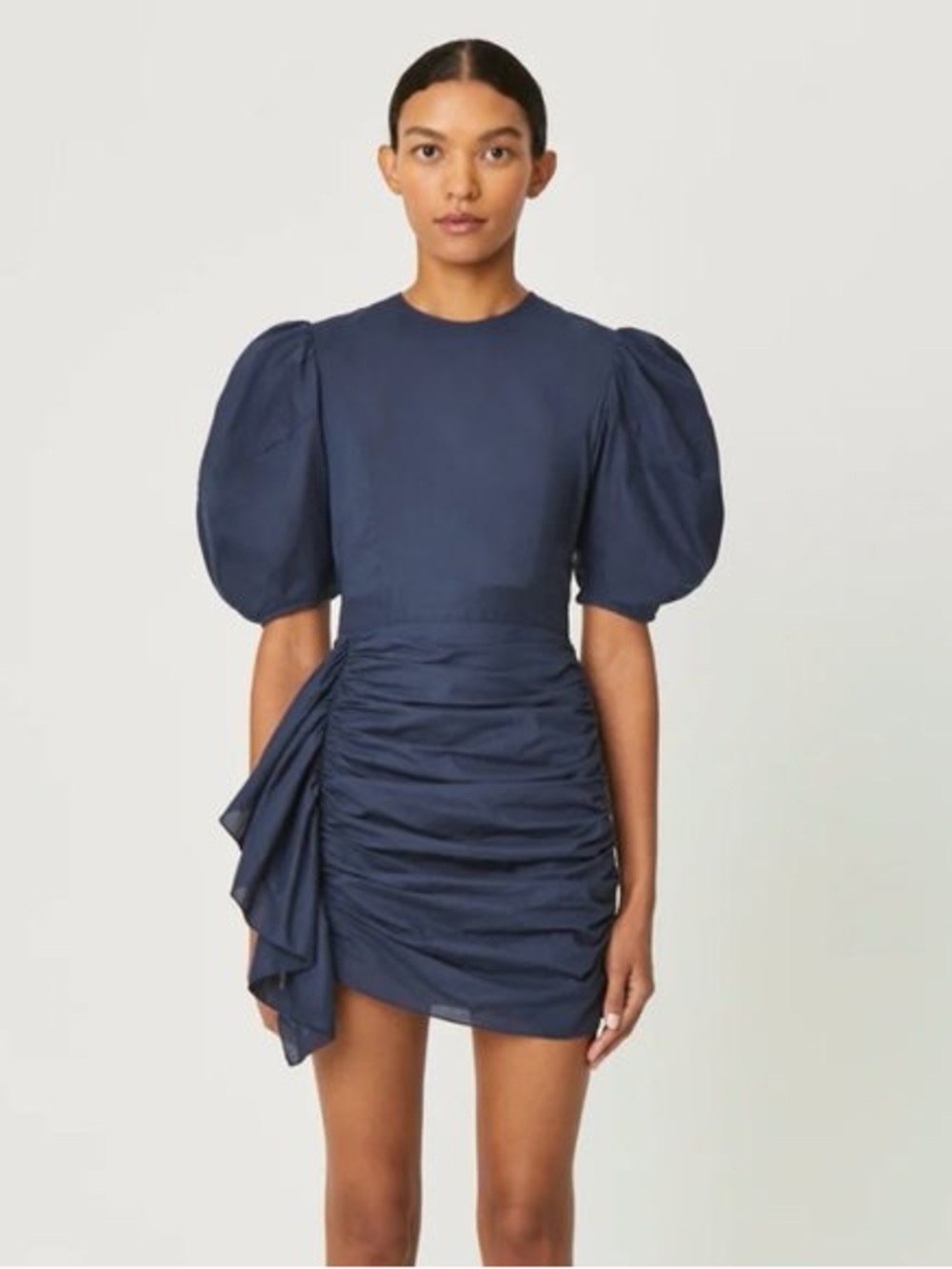 RHODE Navy Pia Puff Sleeve Ruched Mini Dress